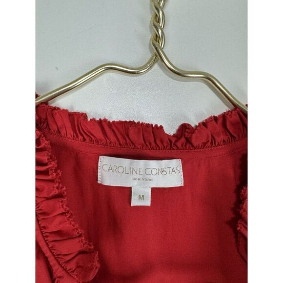 CAROLINE CONSTAS New York Solid Bright Red Shirred Dress Size Medium - Picture 5 of 9